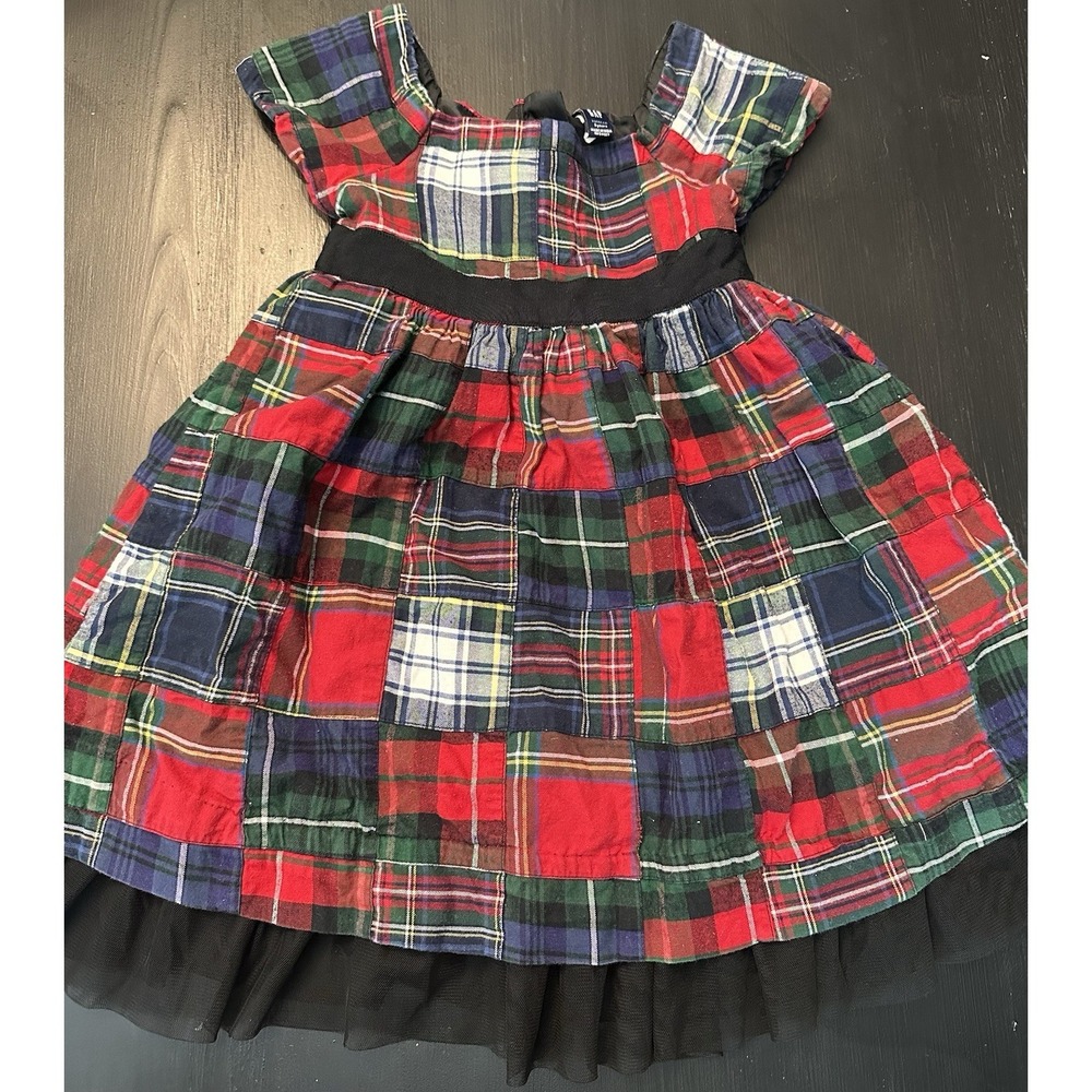 Vintage Gap Toddler Girl Plaid Patch Cotton Holiday Dress *Size 2